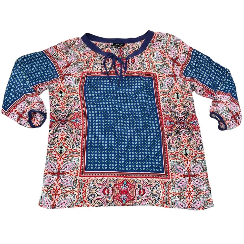 Tolani Virginia Paisley Silk Tie Neck Tunic Top Blouse Shirt size XS